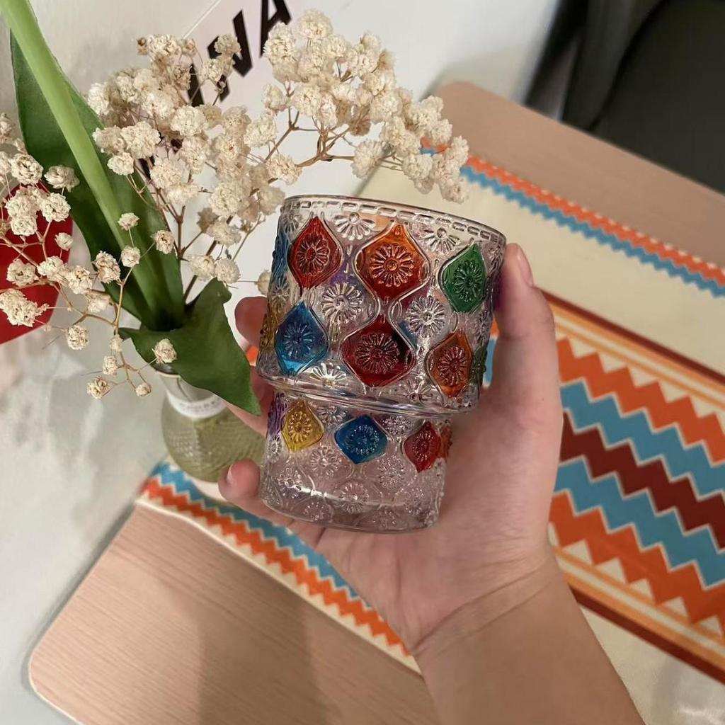 Rainbow Sheen Hand-Painted Glass Cup - Bling Design for Summer