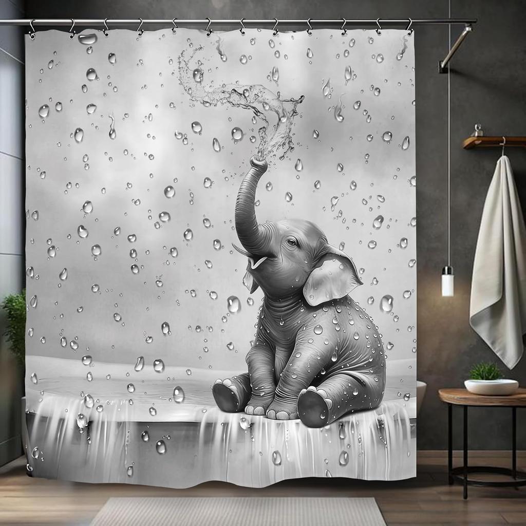 Adorable Cute Elephant Shower Curtain Waterproof Funny Kids Bathroom Novelty Home Decor Polyester
