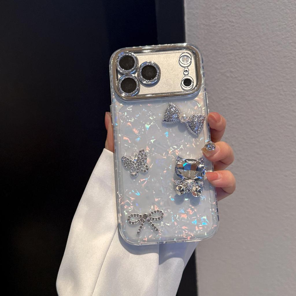 Colorful Porous Cat Shell Pattern Diamond Phone Case for iPhone 17 Pro Max/15 Pro