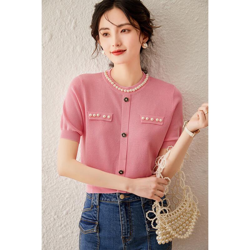 Bailuyu Elegant Beaded Short Sleeve Cardigan S розовый