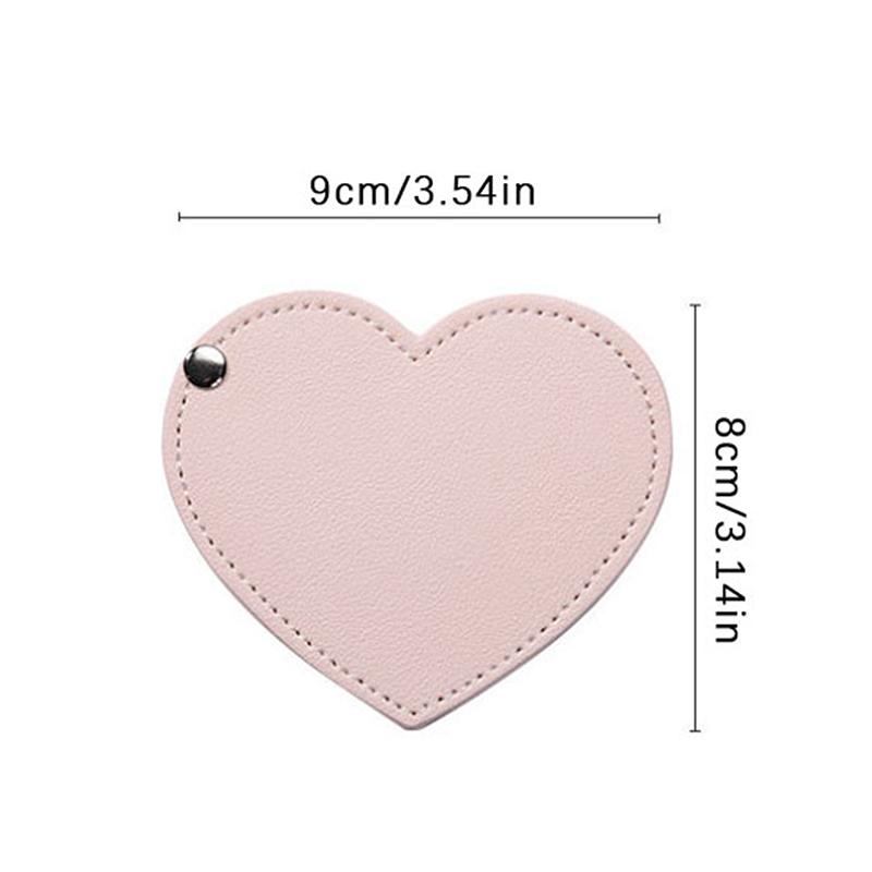 1pc Mini Heart Shaped Makeup Mirror Stainless Steel Portable PU Cover Rotary Cosmetic Mirrors Pocket Mirror Beauty Accessories