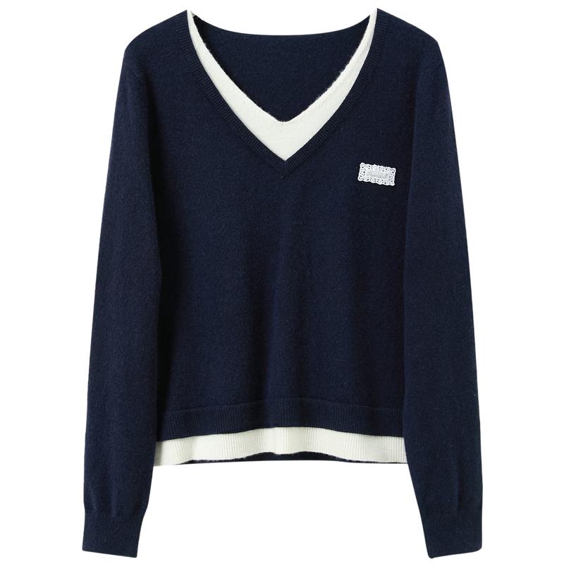 

Sancai Plus Size V-Neck Faux Two-Piece Knit Top L