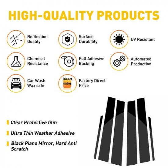 Set For Honda 2007- CR-V Black Pillar Posts Set Door Trim Piano Cover Kit US