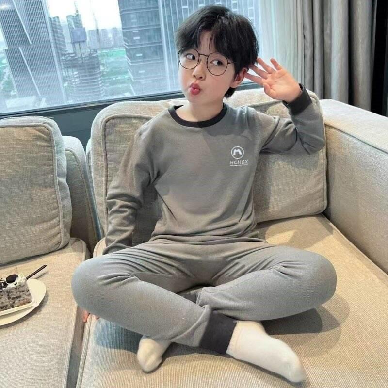 Kids Winter Warm Pajama Set Long Sleeve Loose Cotton Blend Sleepwear Boys Ages 3-12 A-Class Safety