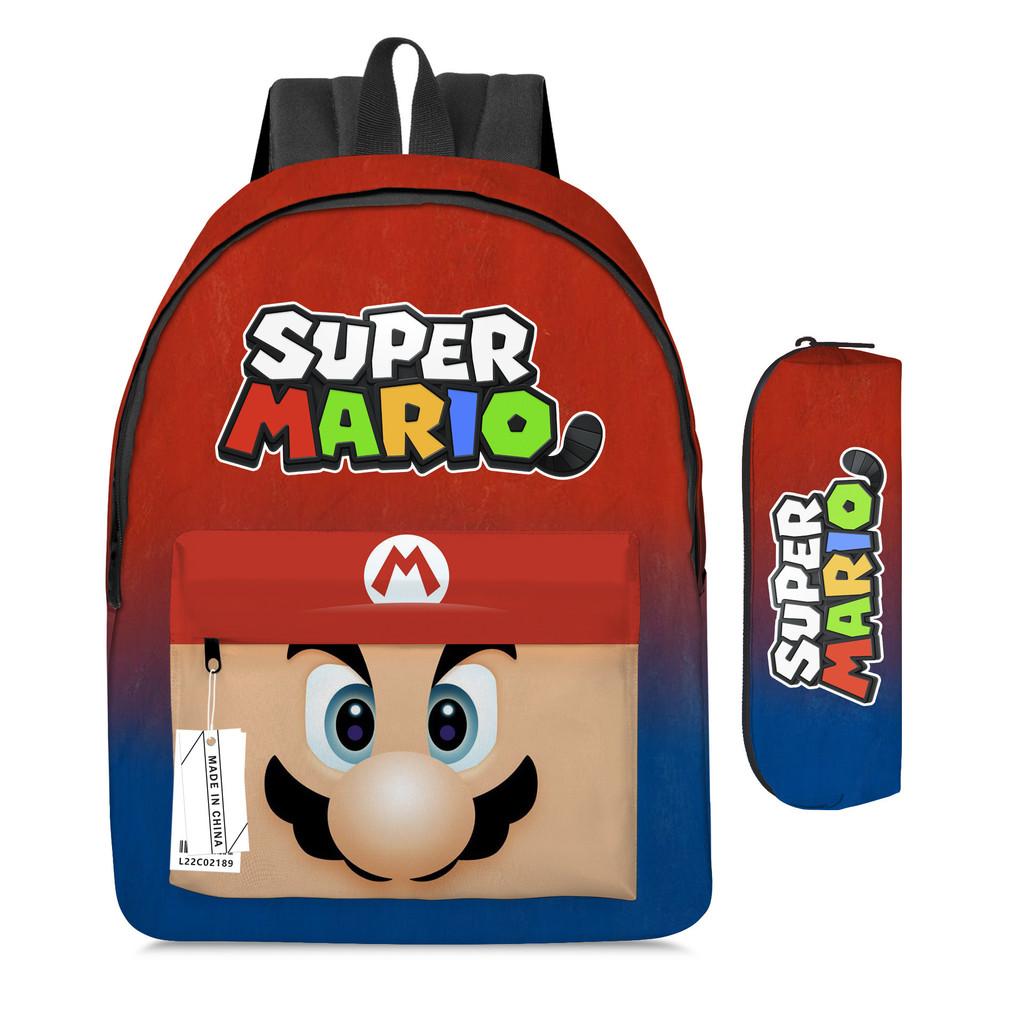 Super Mario Cartoon Backpack And Pencil Case Set For Kids School Use With Waterproof Oxford Fabric Style1
