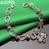 925 Sterling Silver Multi-Element Romantic Heart Side Chain Charming Bracelet Gift Jewelry