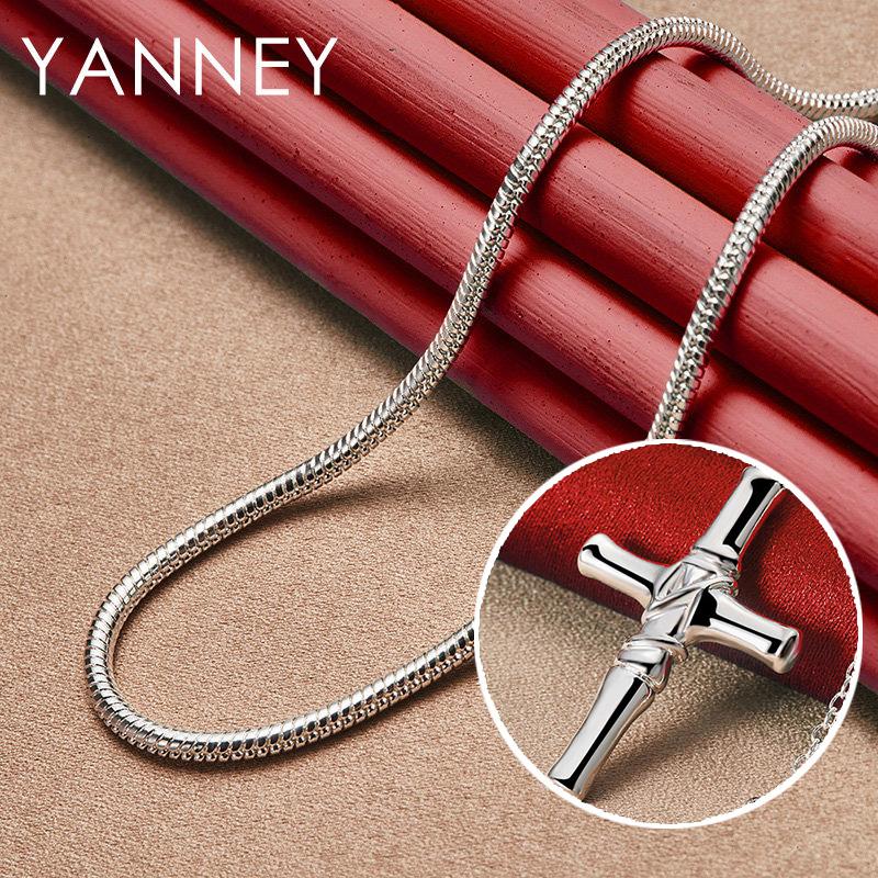 Fine 925 Sterling Silver 16-30 Inches 35MM Cross Necklace For Fashion Women Men Charm Engagement Gift Jewelry