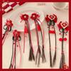 2pcs Flower Tassel Children Red Hairclip Hanfu Headdress Bow Wig Braid Hairpin New Year Headwear