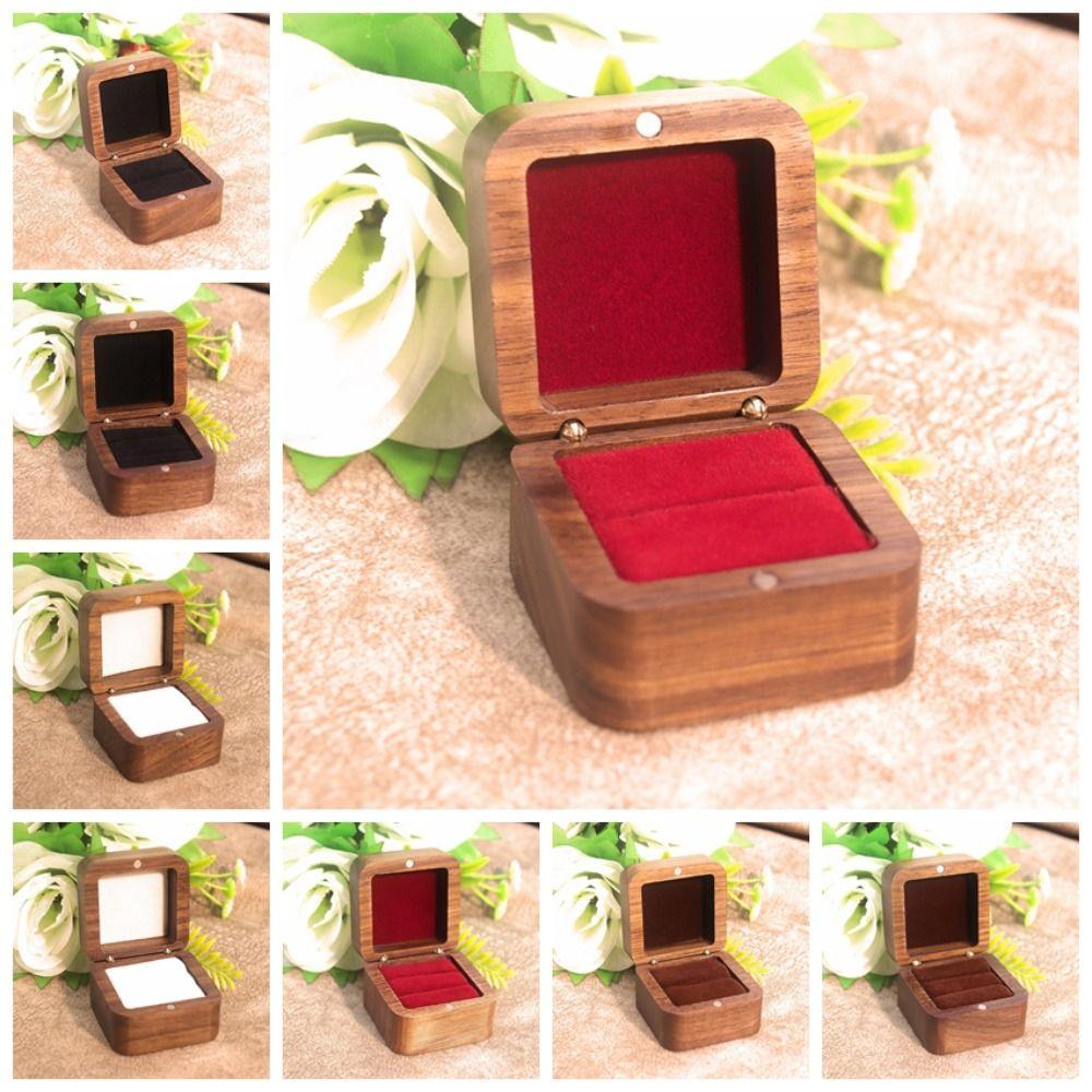Luxury Rings Bearer Box 1/2 Slots Jewelry Organizer Portable Spade Wood Rings Holder  Gifts
