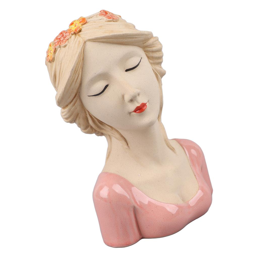 Modern Ceramic Face Vases Decorative Modern Style Shy Girl Flower Lady Head Vase for Unisex Plants Lover Pink