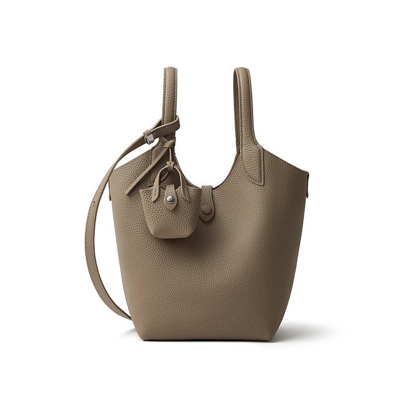 Light Luxury Small Crowd Design Handbag Canvas Bag Genuine Leather And New High-grade Sense All-match Casual Bucket Bag Women's Bag