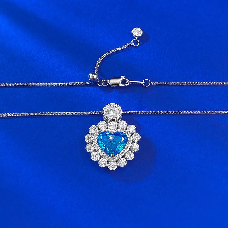 European Style Serene Heart S925 Sterling Silver Aquamarine Pendant Necklace 925 Sterling Silver