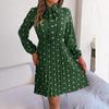 High Waist Women's Long Sleeve Dress Lace Up Pleated Dot Temperament Autumn Winter