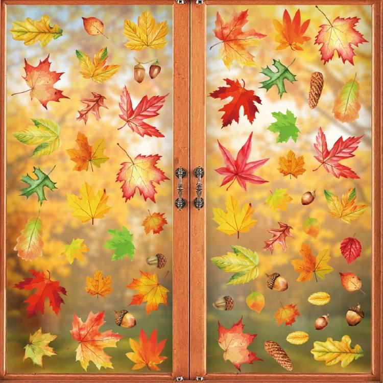 6PCS Themed Window Clings No Plastic Decorative Removable Leaf For Seasonal Home