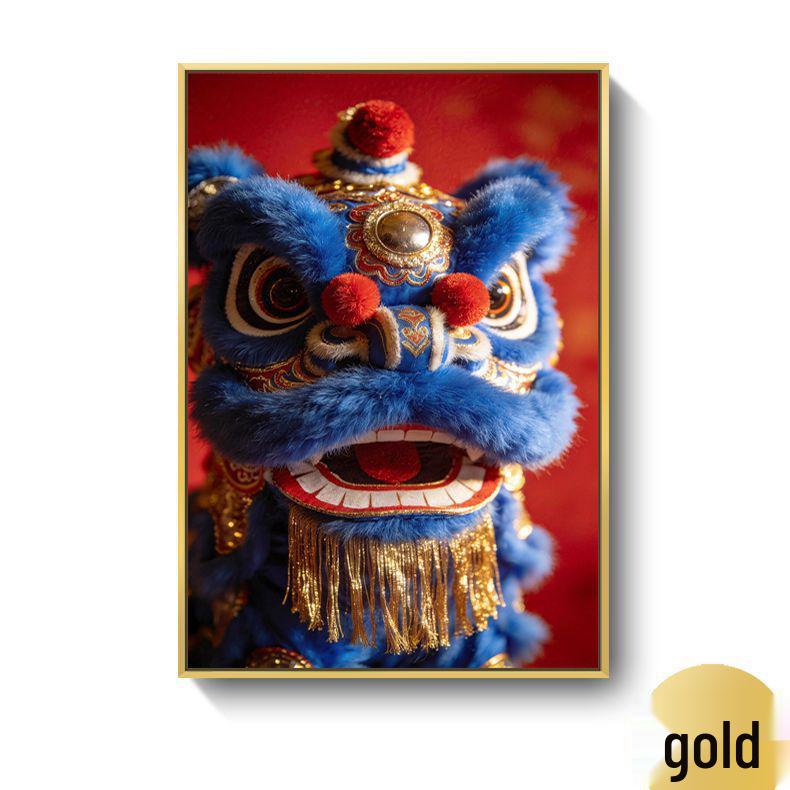 Chinese Festival Lion Dance Decorative Wall Art: Oil Canvas Mural