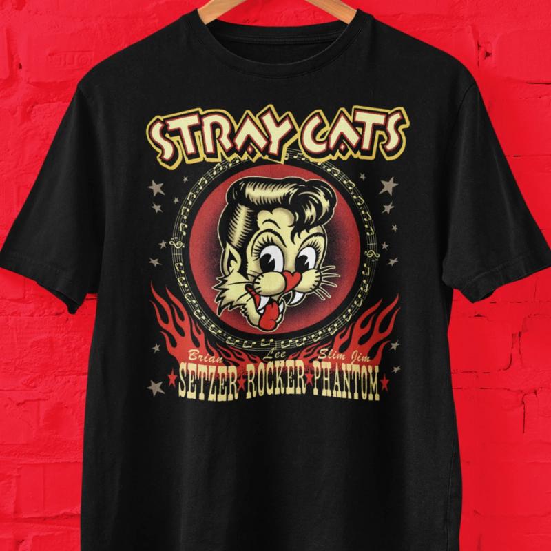 Винтажная черная футболка из плотного хлопка для мужчин с логотипом группы STRAY CATS, все размеры BT088 3XL