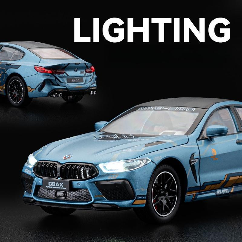1:24 BMW M8 High Simulation Alloy Car Model Sound and Light Pull Back Die Cast Children's Toy Collectibles Birthday gift