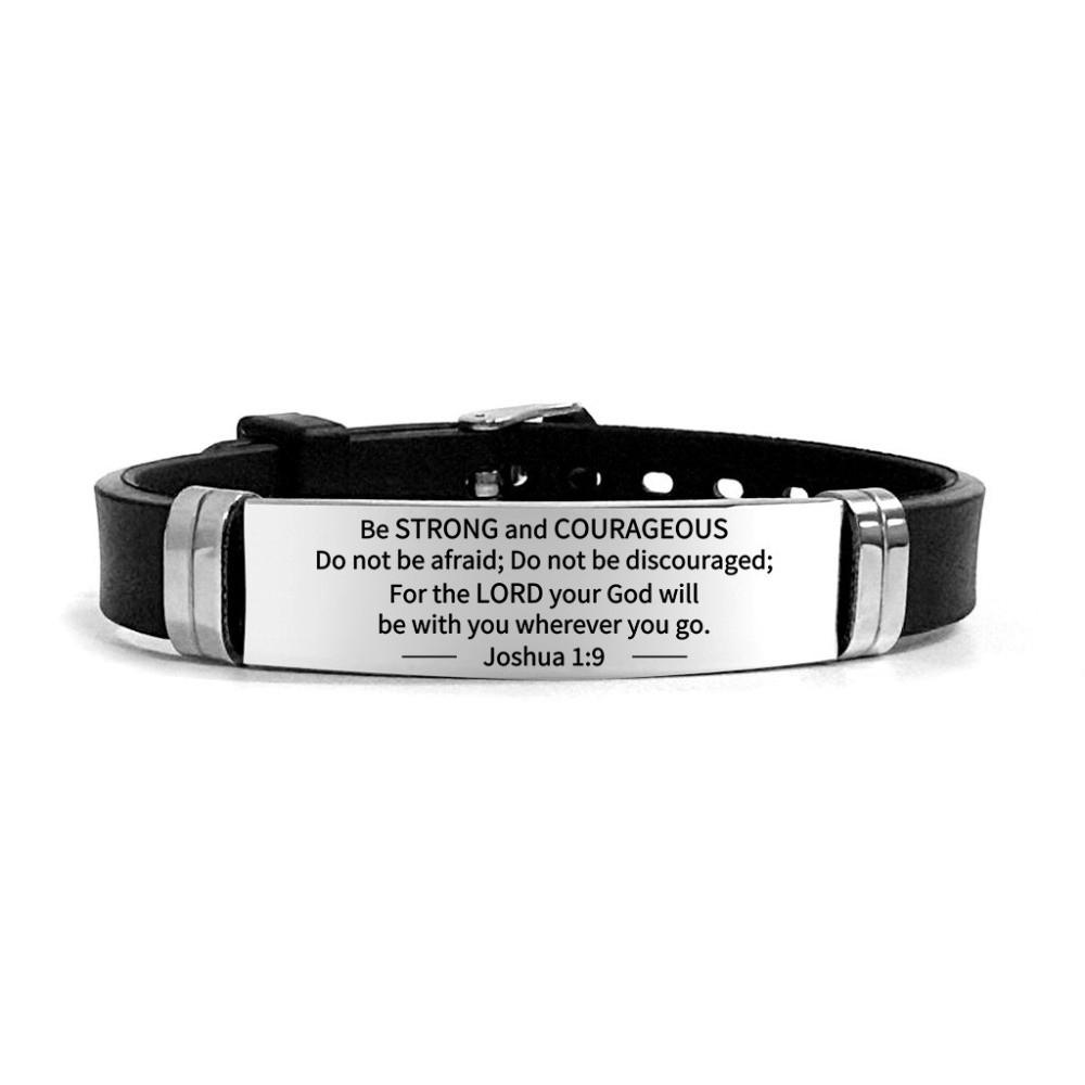 Silicone Material Christian Faith Bracelet Black Stainless Steel Inspirational Bracelet Unisex