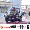 Full Face Motorcycle Helmet With Rear Wing Bluetooth Headset Men All Season Electric Bike Motorbike Riding Safety Gear