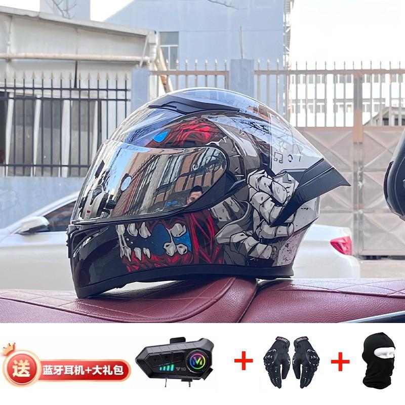 Full Face Motorcycle Helmet With Rear Wing Bluetooth Headset Men All Season Electric Bike Motorbike Riding Safety Gear