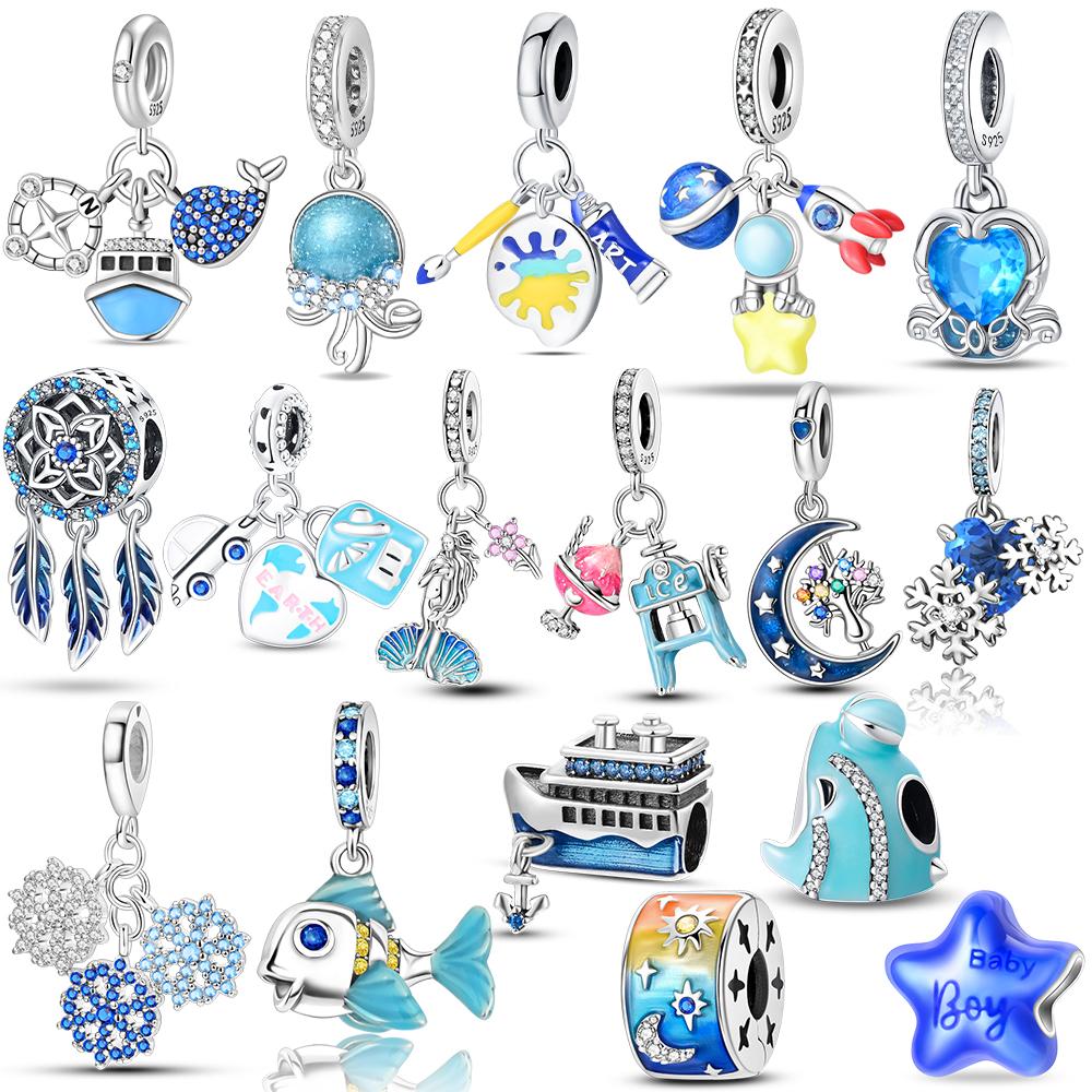 Charm Bead Charms Copper Authentic Blue Snowflake Mermaid Octopus Star Shape Bead Charms Compatible With Bracelets Women Diy Luxury Gift Accessories J