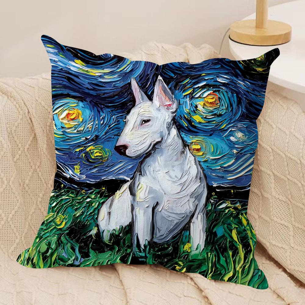 Cartoon Bull Terrier Series Cushion Cover Silky Short Plush Invisible Zipper Dustproof Sofa Pillow Case For Home Decor