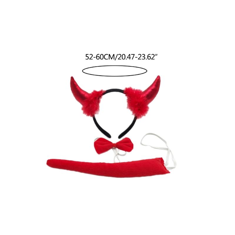 Devil Costume Kits Halloween Party Prop Devil Ears Headband Bow Tie Tail Set Cosplays Performances Prop for Women Kids