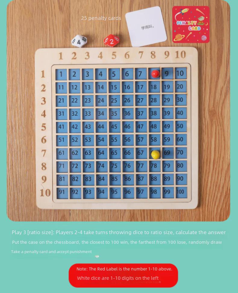 Children's Wooden 99 Multiplication & Addition Board Game: 2-in-1 Educational Toy for Early Math Learning
