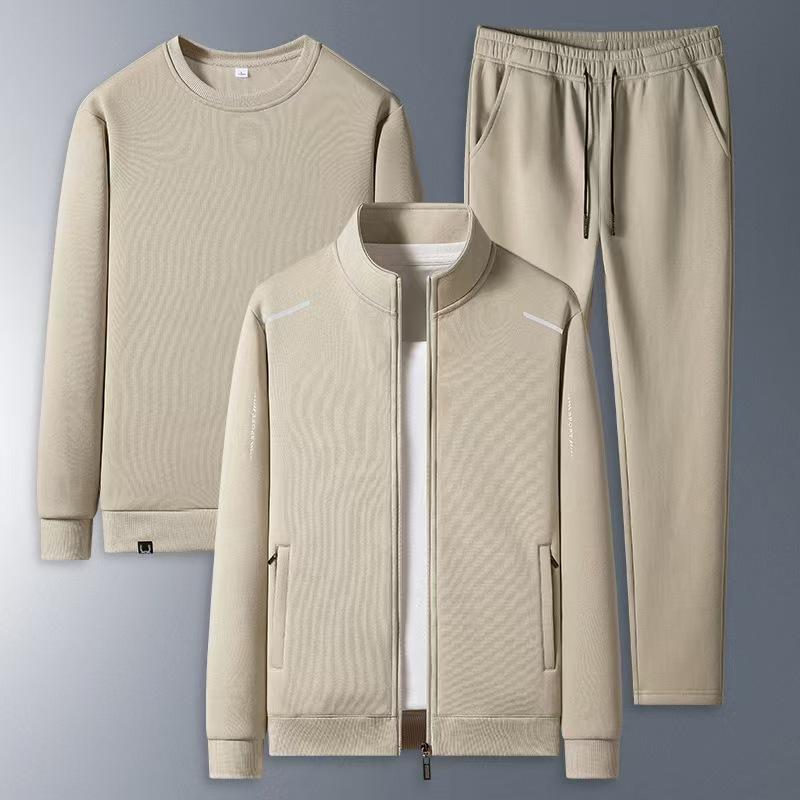 Men's Loose Fit Fleece-Lined Sports Suit - Spring/Autumn Dad's Casual Jacket & Three-Piece Set for Middle-aged & Elderly