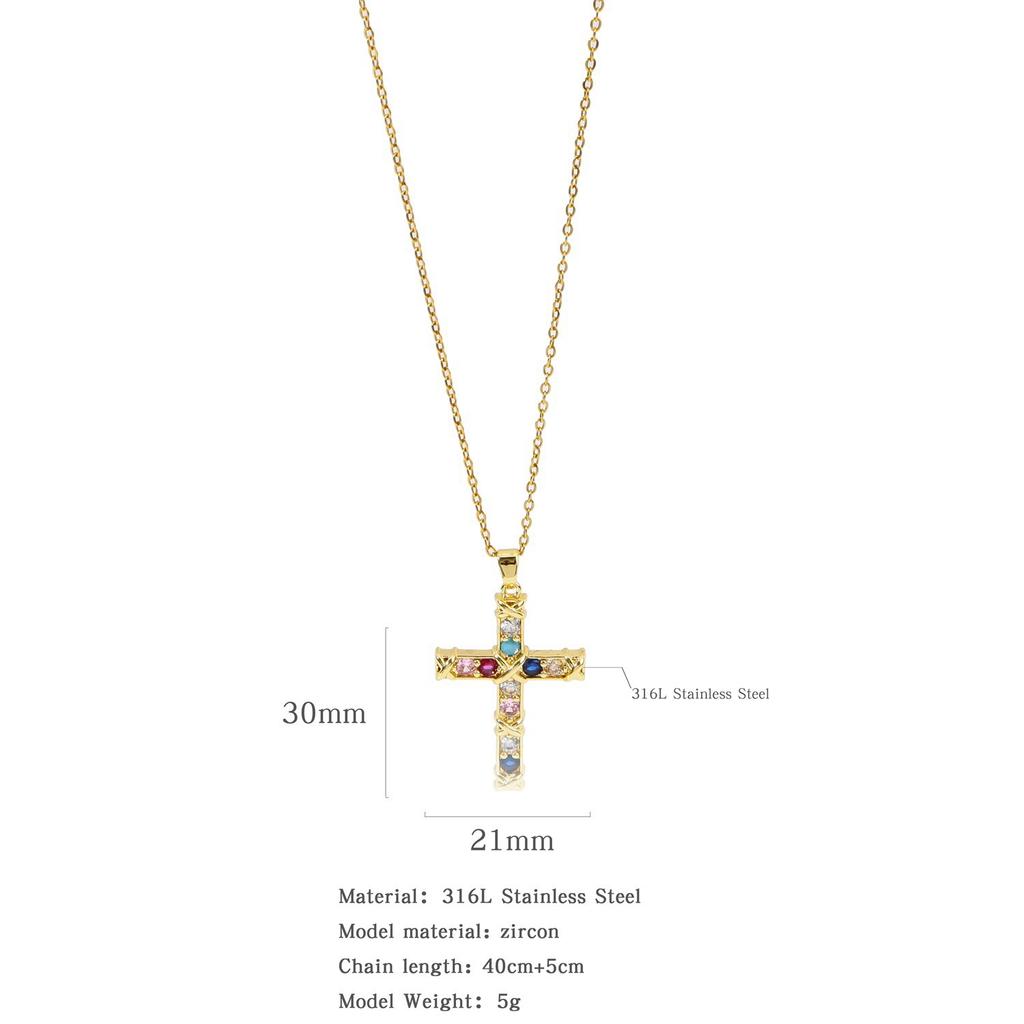 Hip Hop Luxury Zircon Cross Pendant Necklace Stainless Steel Chain Jewelry Gifts for Women Men