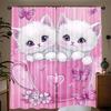 Cute Pink Cat Theme Print Drapes Room Darkening Window Curtains for Home Decor,Rod Pocket Blackout Curtains Bedroom