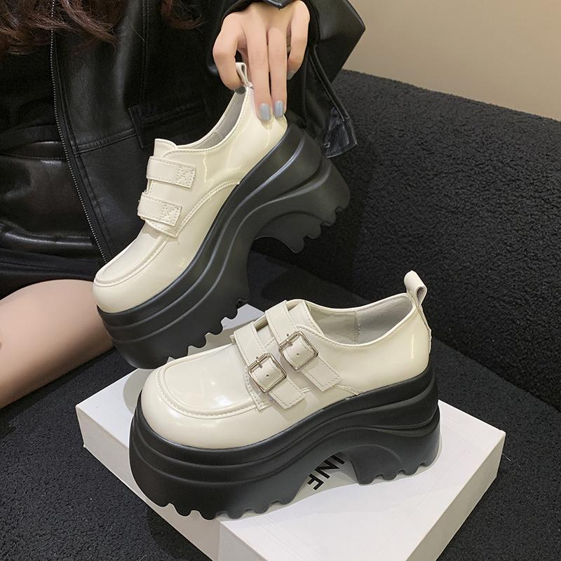 Fashion New 2025 Autumn 8CM High Heels Casual Leather Shoes Women Chunky Loafers Comfortable Pumps High Platform Walking Shoes Woman