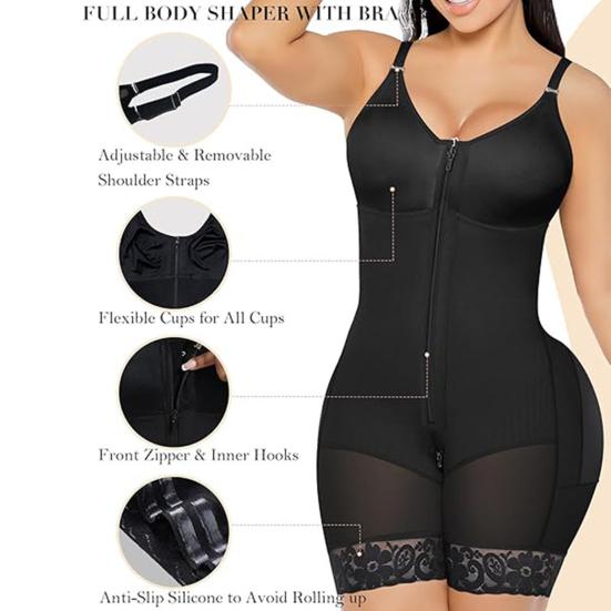 Gaine sculptante pour femme avec rehausseur de fesses, body shaper à bretelles réglables, fermeture éclair à l'entrejambe, body shaper pour la récupération post-opératoire, contrôle quotidien du ventre
