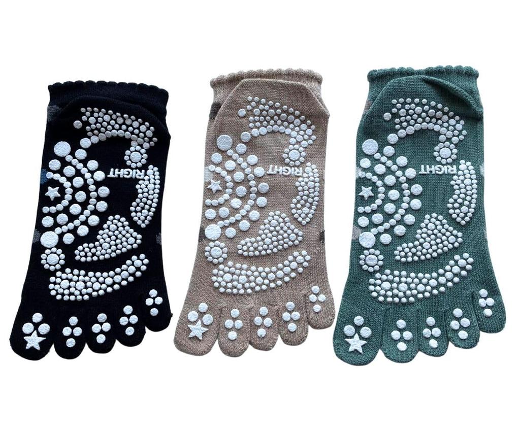 Ponožky pro ponožky pro krátkou sadu na jógu s puntíky 5-prsté dámské, sportovní, protiskluzové, 5-prsté dámské, délka, ponožky, roztomilé, vzor, 3 páry (barvy k dispozici)