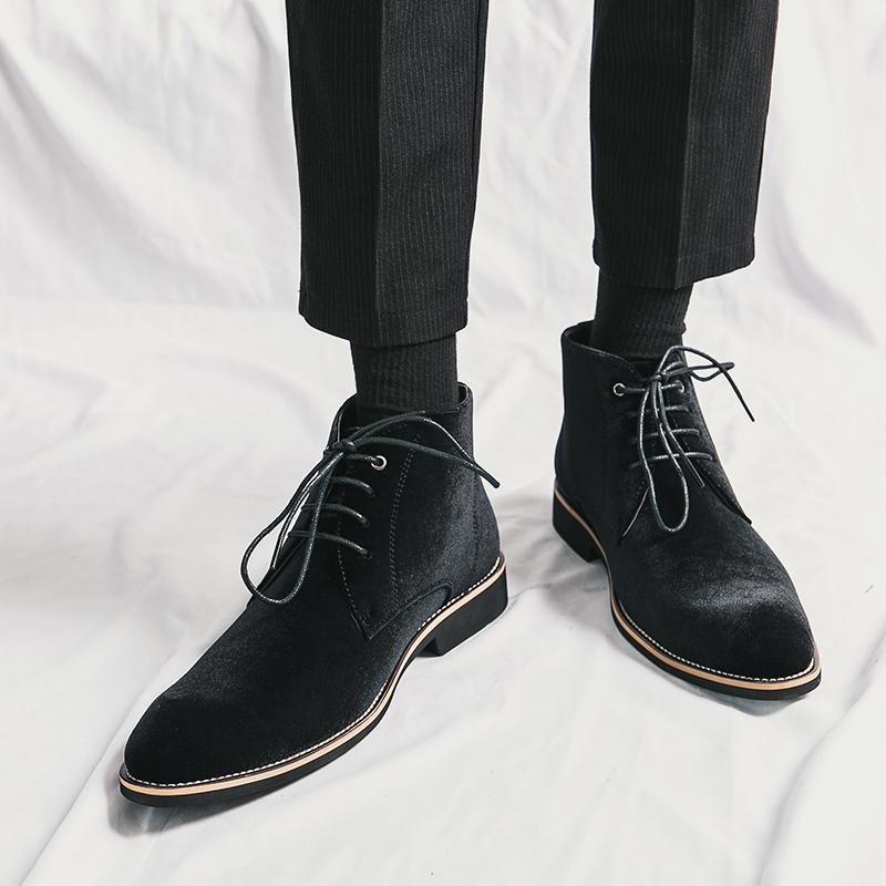 Fashion New Korean Fashion Casual Short Boots Men Dress Shoes Fashion Men Suede Leather Shoes Comfortable Lace Up Business Formal Shoes