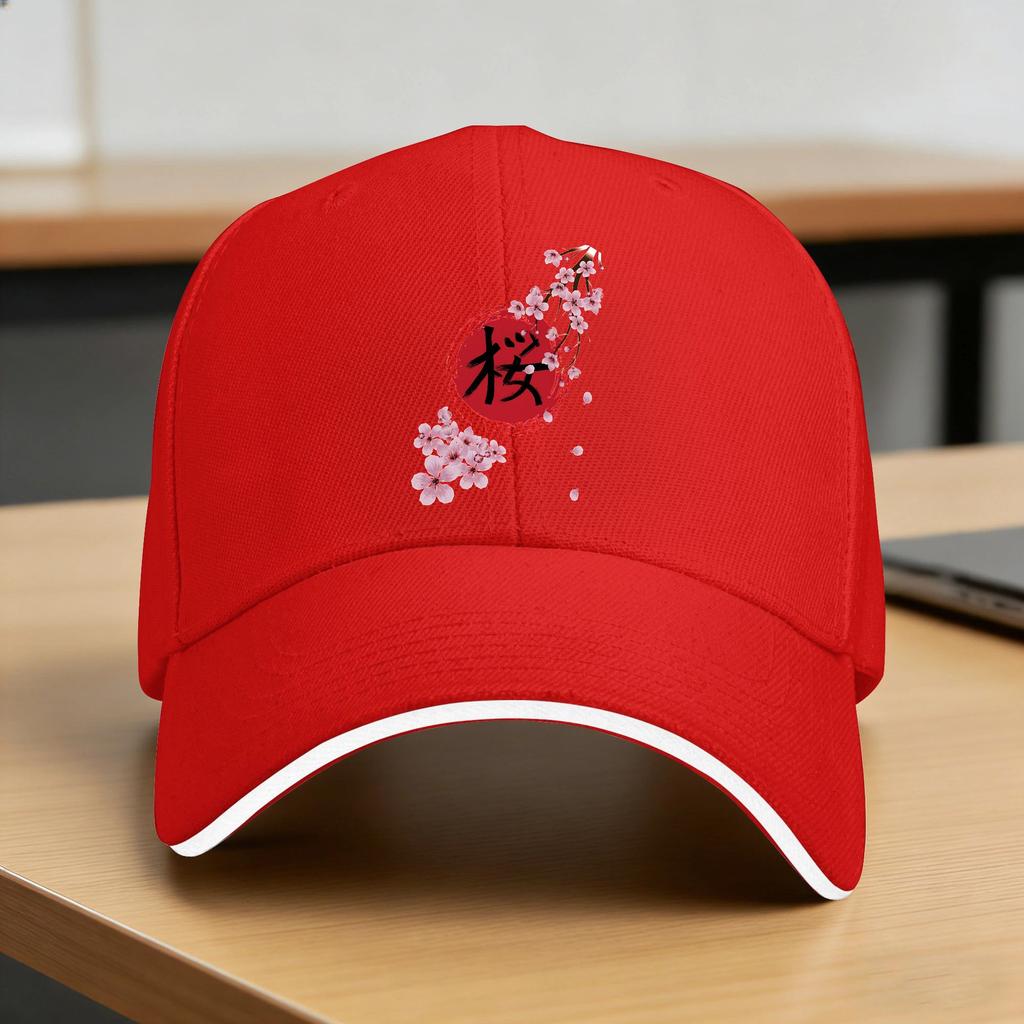 Blooming Sakura And Red Sun Baseball Cap Streetwear Trucker Hat Summer Men Women Outdoor Gym Baseball Caps