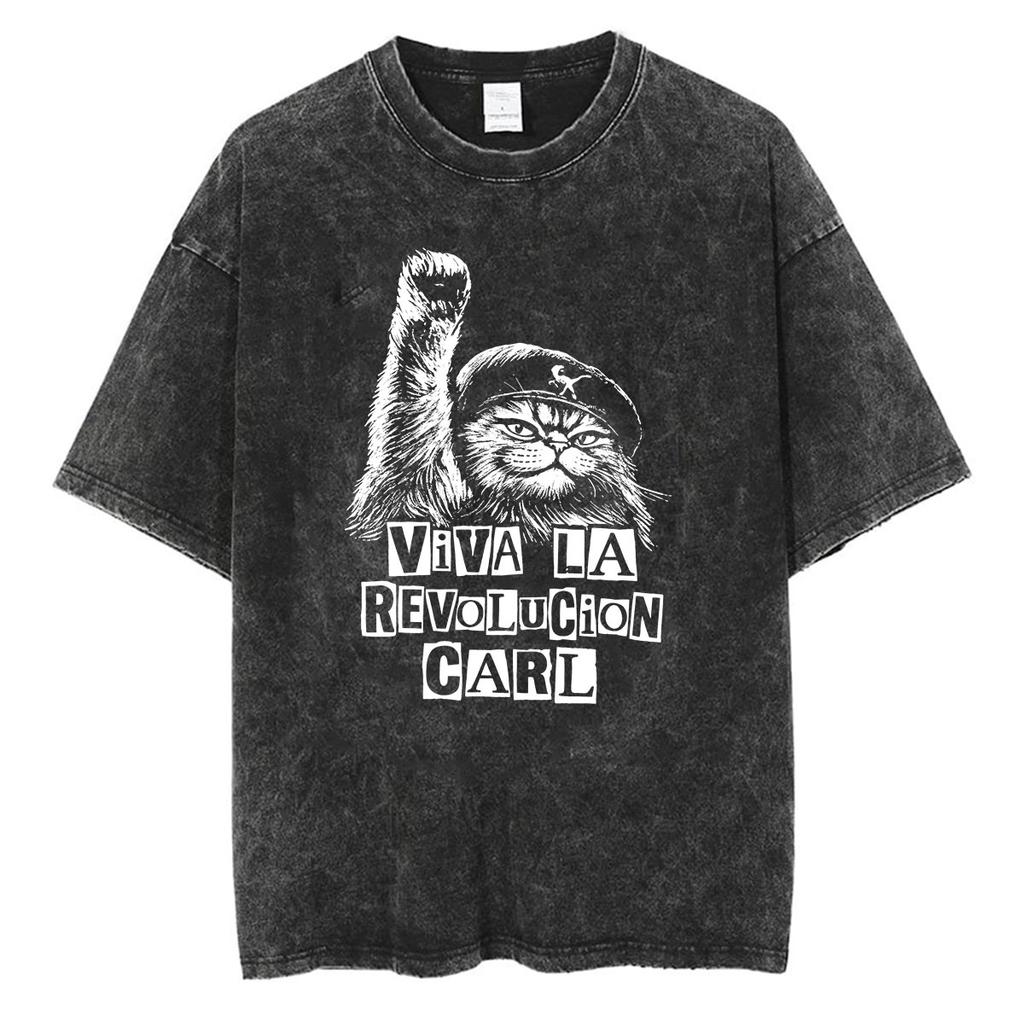 2026 Game Dungeon Crawler Carl Vintage Washed Tshirt Men Women Cat Humor Fashion Aesthetic Short Sleeve Tshirts Y2k Streetwear
