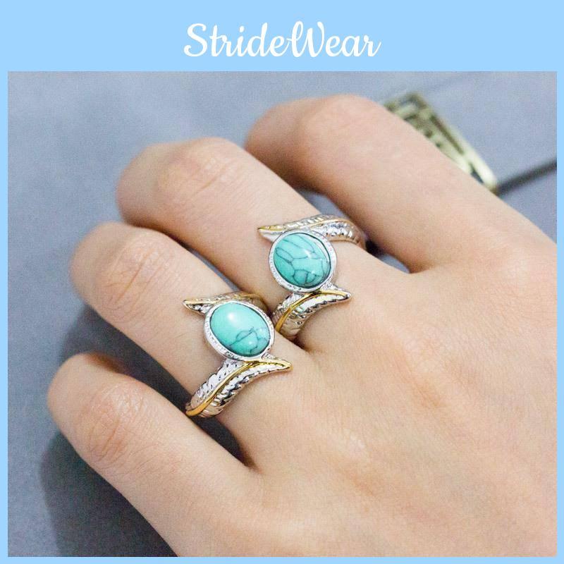 Geometric Turquoise Feather Ring Women Alloy Jewelry Party Decoration Engagement