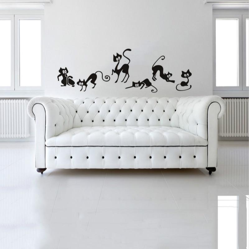Six Cute Cats Waist Line Home Decoration Wall Stickers Creative Wallpaper Cat Stickers