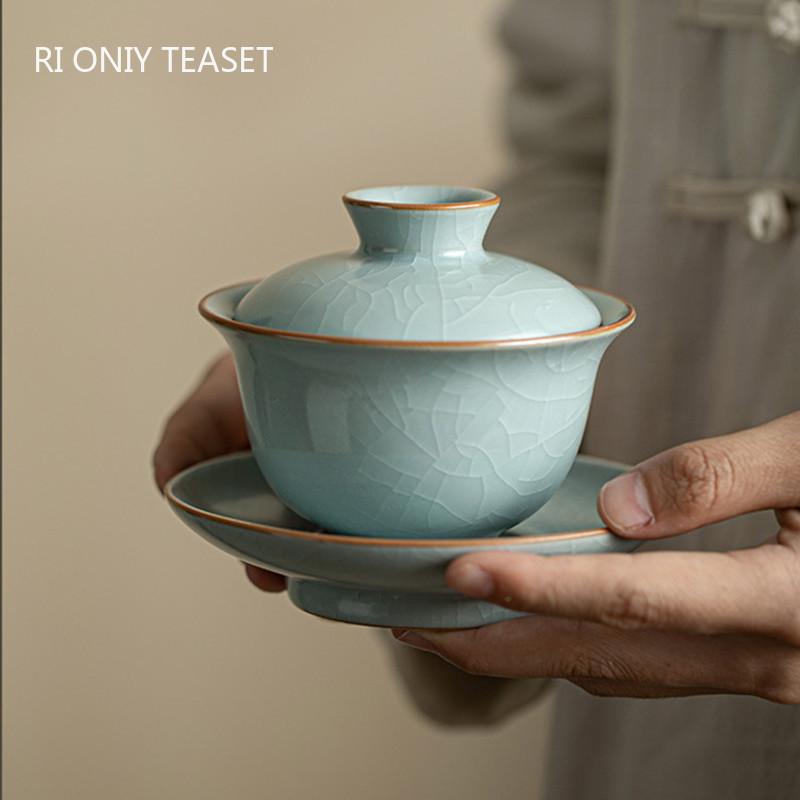 Tradiție Chineză Ceramică Ru Kiln Gaiwan Porțelan Făcut Manual Bol pentru Ceai Bol de Ceai Maestrul Bol de Ceai de Casă Ustensile de Ceai pentru Călătorie 135ml