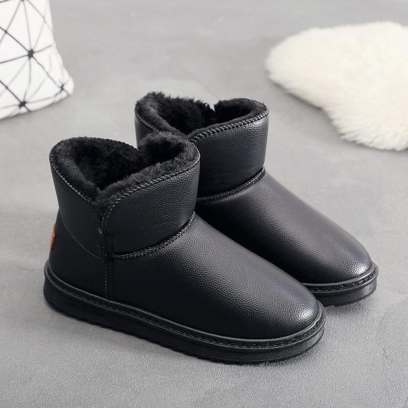Winter Leather Waterproof Snow Boots Men's Cotton Shoes Non-slip and Warm Thickened Velvet Short Tube Thick-soled Comfortable Men's Cotton Boots