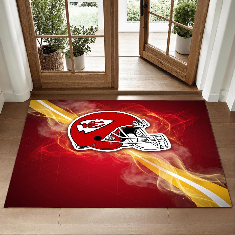 Kansas City Chiefs Design Crystal Velvet Rug Soft Decorative Mat for Bedroom Entrance