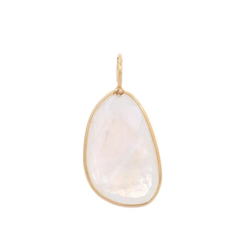 14K Gold Opaque Moonstone Pendant - Semi Precious Unshape Yellow Gold Pendant