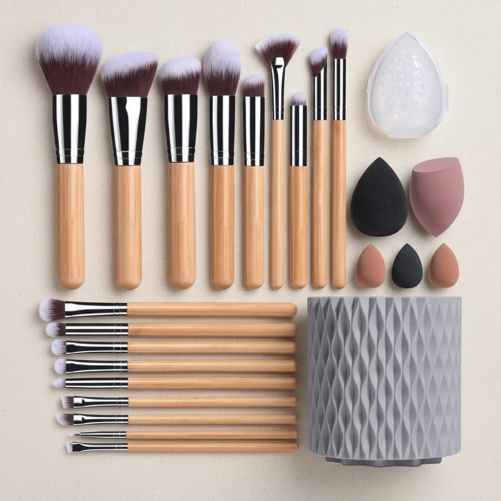 

18PCS Makeup Brushes Sponge Egg Swivel Organizer Eyeshadow Foundation Concealer Blush Brush Set