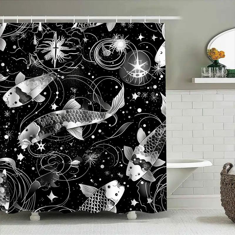 

Black And White Fish Pattern Shower Curtain Waterproof Decoration Home Decor Bathroom Accessories 180X240cm 90x180cm
