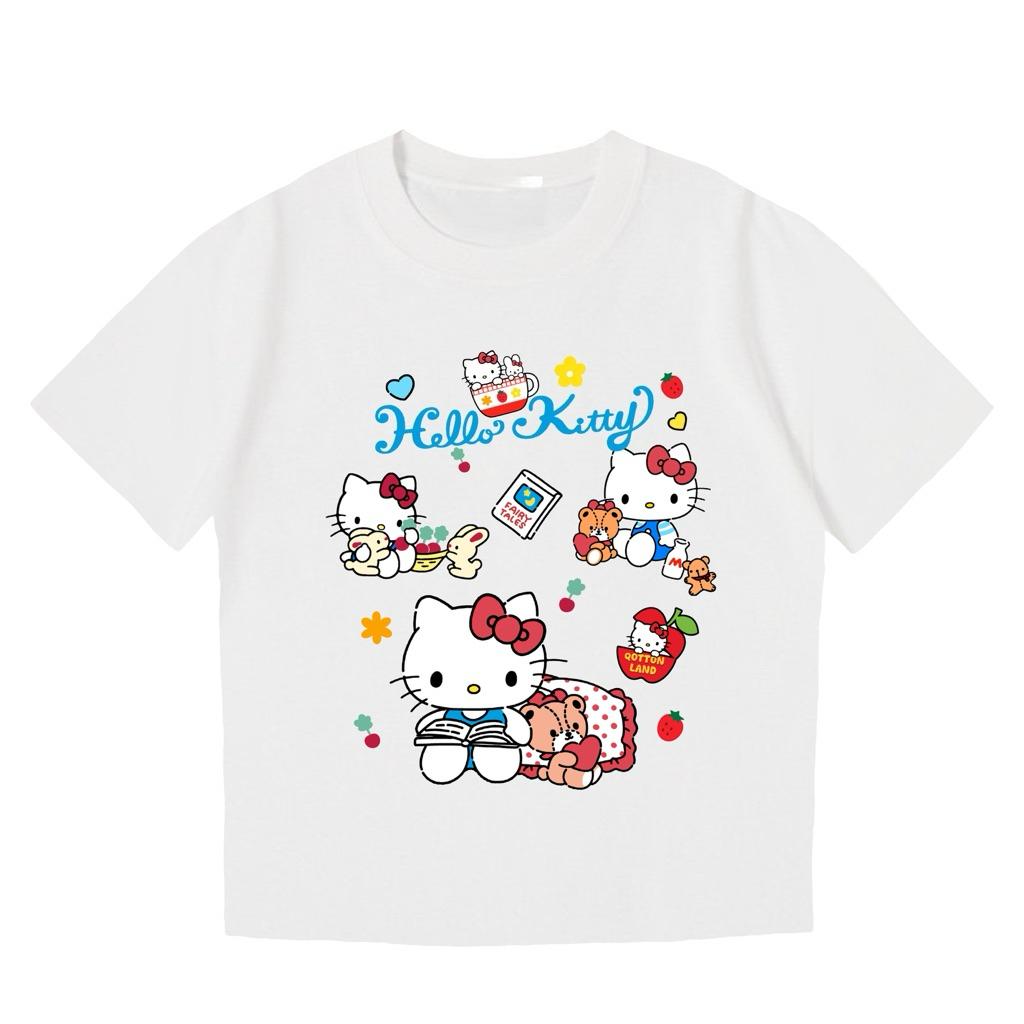 

Sanrio 2026 Summer Comic Form Hello kitty Image 100 Cotton Printed Casual Tshirt Adult Children Parentchild Top Homewear Y2k S