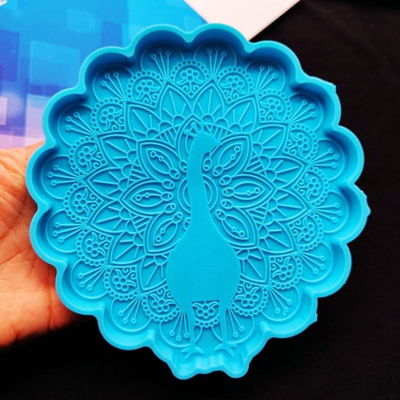 Peacocks Coaster Tray Mold  Crystal Epoxy Resin Molds Cup Mat Mug Pad Silicone Mould Coaster Making Accessories Decor