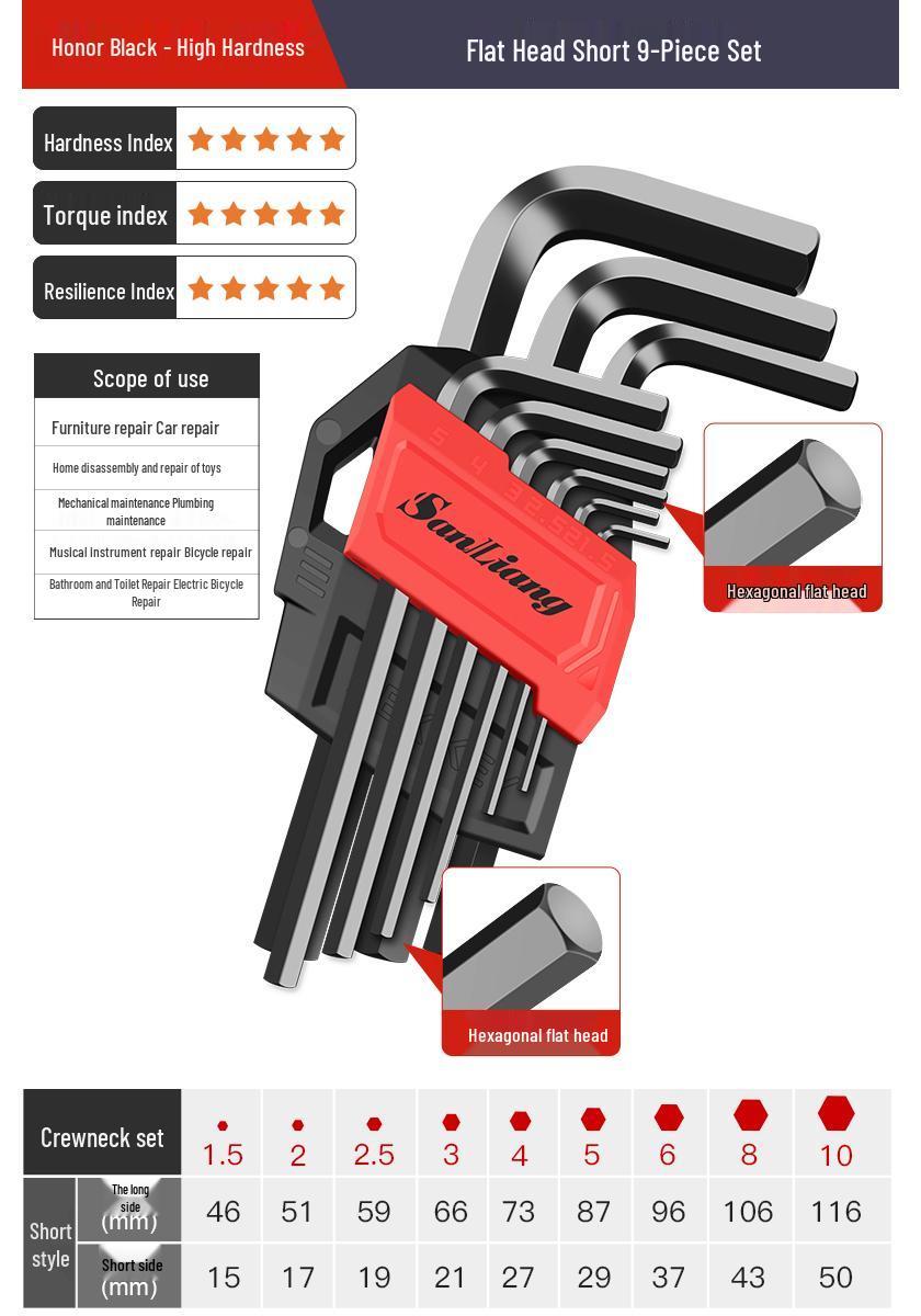 Metric Alloy Steel Hex Key Set with Extended Ball and Flat Heads