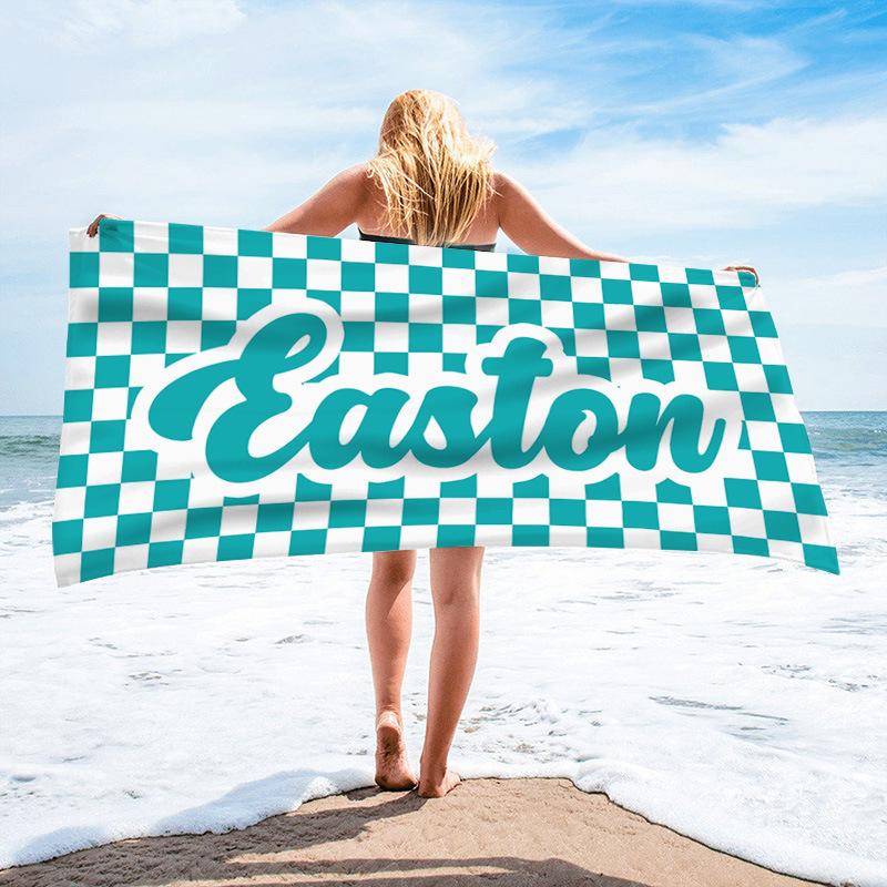 Summer New Microfiber Beach Towel Plaid Bath Towel Seaside Vacation Absorbent Quick-Drying Anti-Sand