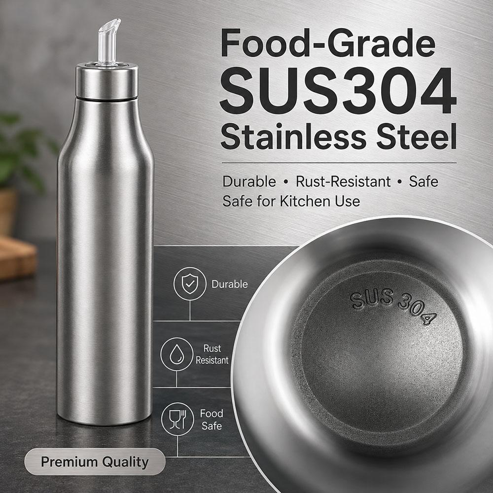 Stainless Steel Oil Dispenser Bottle with Easy Pour Spout Leak Proof Olive Oil Decanter for Kitchen Cooking Salad Dressing